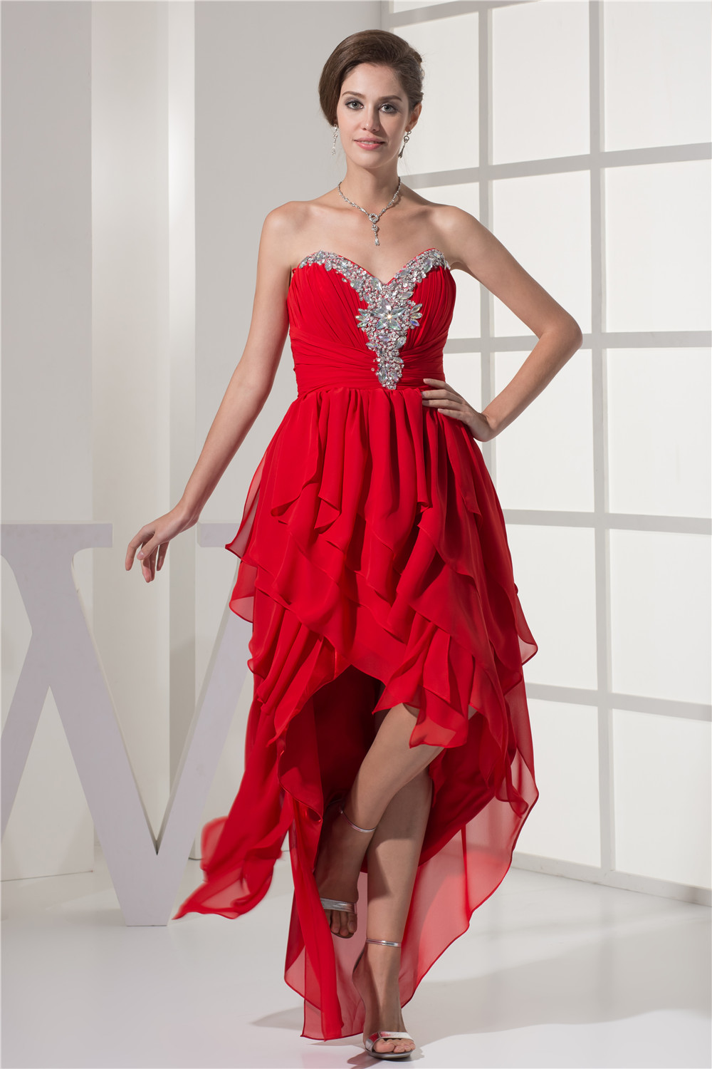 Red High Low Prom Dress Cascading Ruffles Hi Lo Prom Dress Beading Formal Occasion Dresses On Luulla
